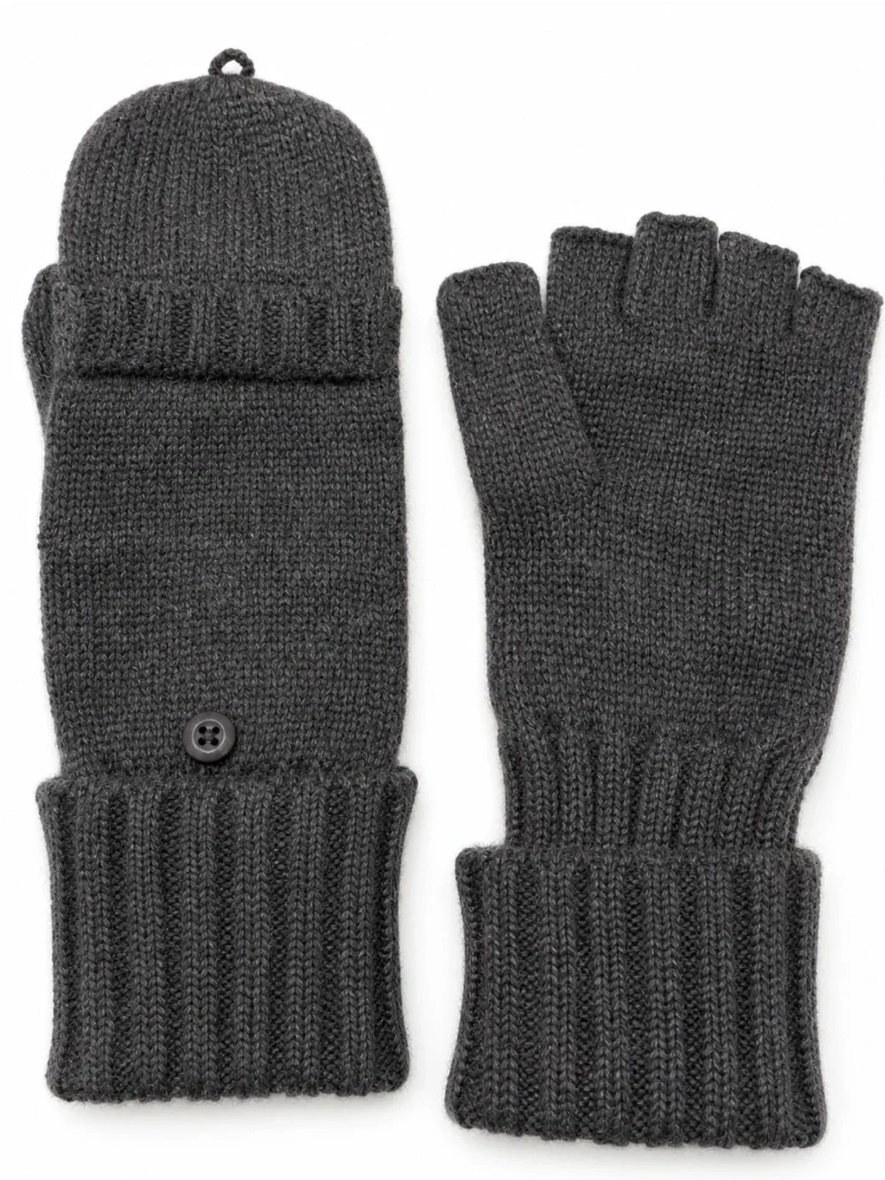 Bloomingdales Womens Knit Fingerless Gloves Convertible Mittens Gray